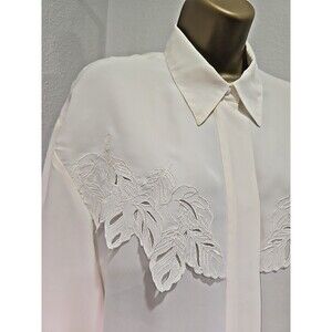 Vtg Minimalist Modest Cream Embroidered Blouse Womens Size 10 Lightweight Dressy